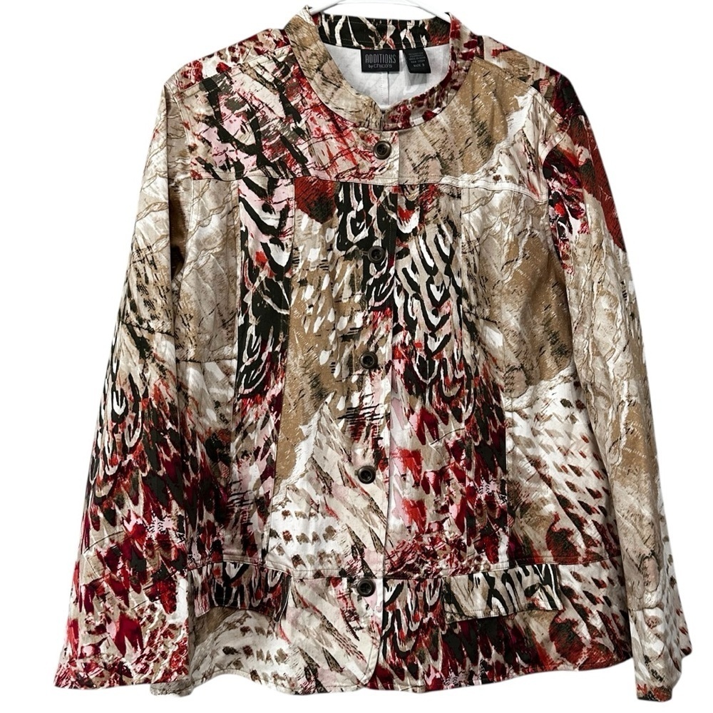 Additions by Chico’s Brown Red Floral Button Down Cotton Stretch Jacket Size XL